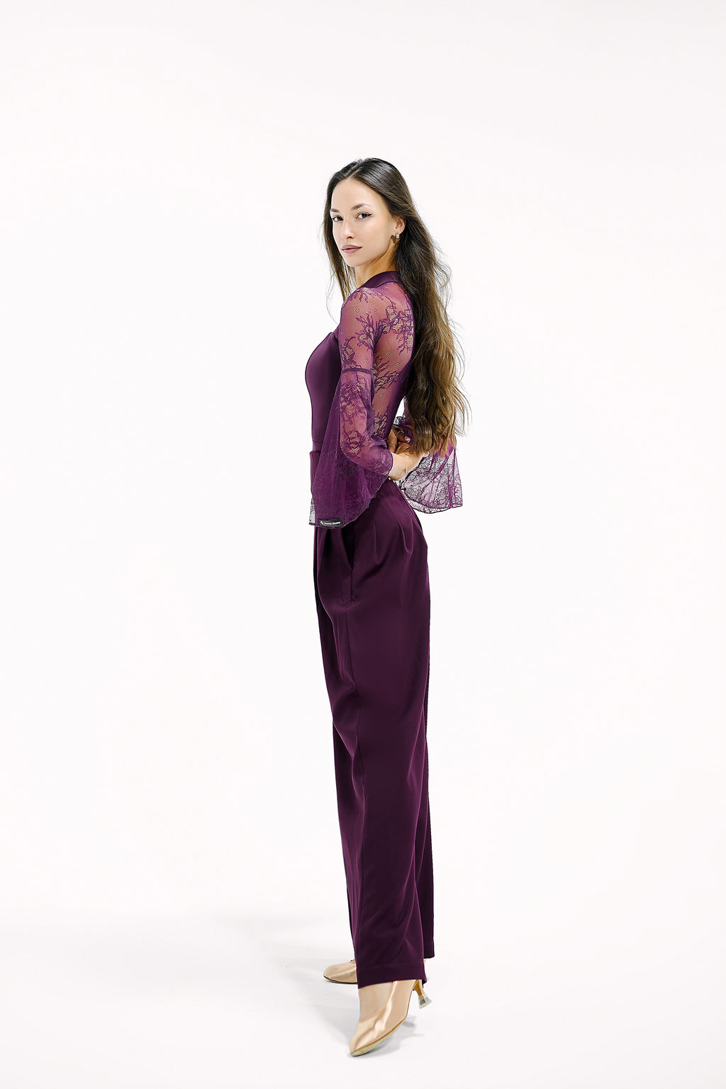 DANCE QUEEN 851-7 Plum High Waist Autumn Llimited Color Ballroom Woman Trouser