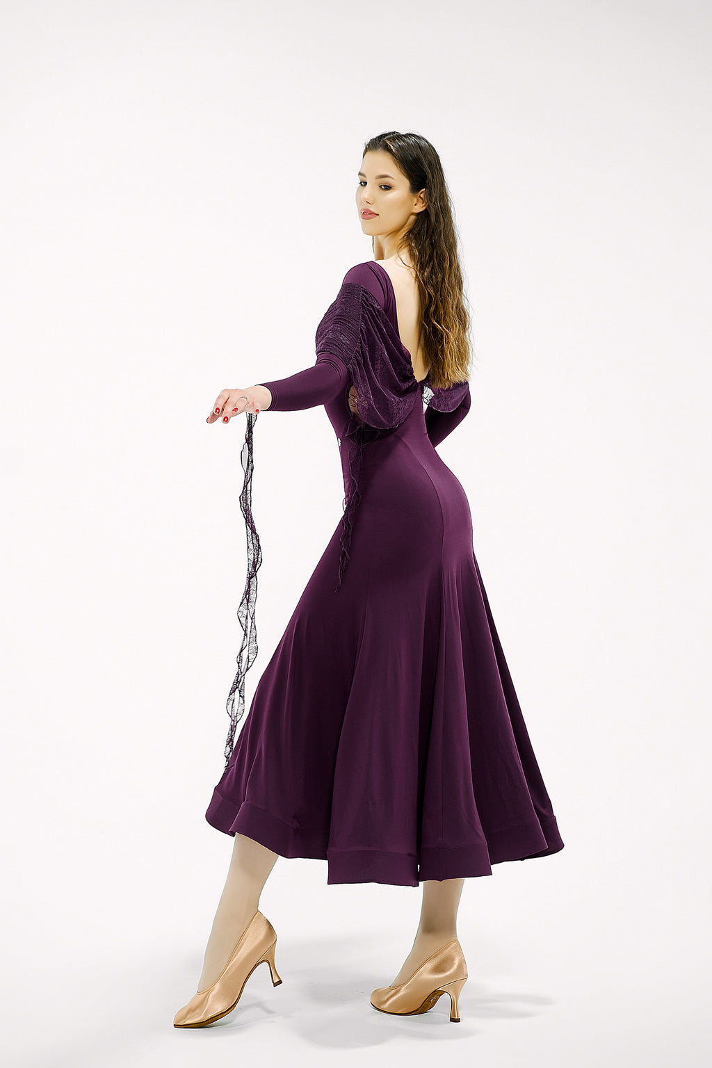 DANCE QUEEN 828 Plum Autumn Limited Color Limited Lace Custom Made Ballroom Dress