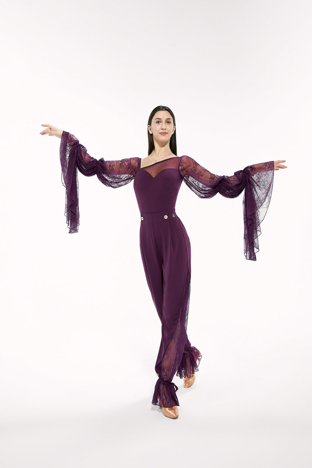 DANCE QUEEN 829 Plum Limited Color Limited Lace Balloon Sleeve Practice Leotard