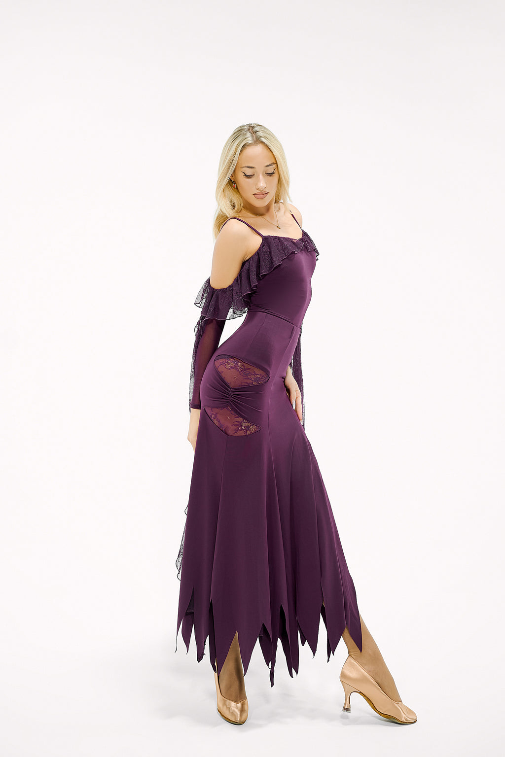 DANCE QUEEN 698-2 Autumn Plum Hollow Lace Ballroom Practice Skirt