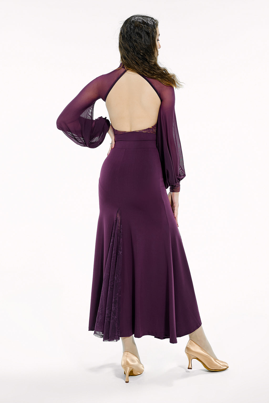 DANCE QUEEN 670-3 Autumn Plum Side Slit Ballroom Dancing Skirt