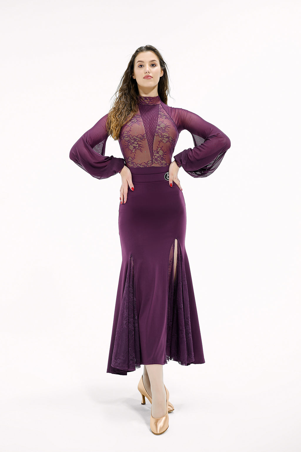 DANCE QUEEN 835 Autumn Plum High Neck Lace Leotard