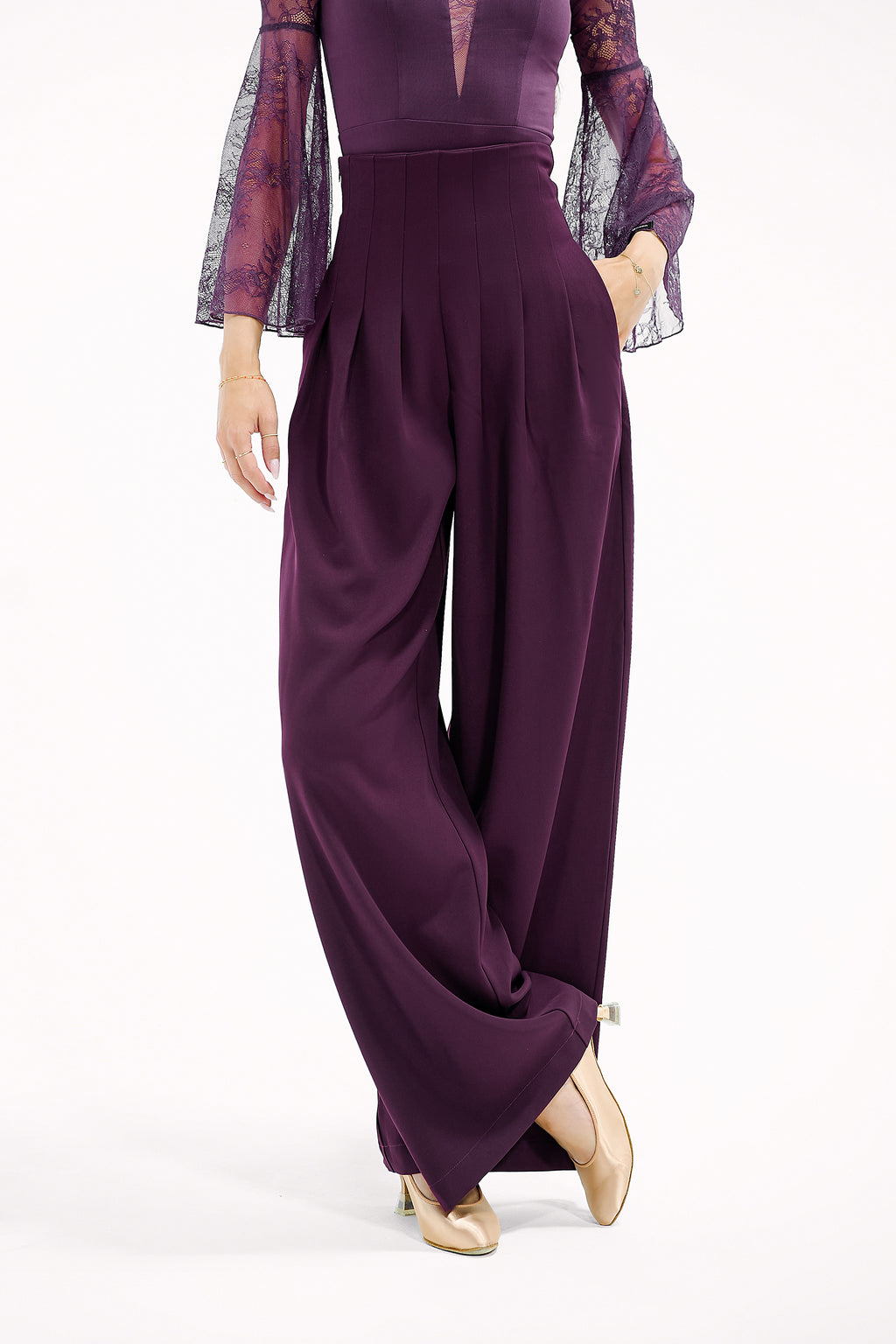 DANCE QUEEN 851-7 Plum High Waist Autumn Llimited Color Ballroom Woman Trouser