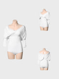 DANCE QUEEN 901-10 V Neck Lace Puff Sleeve Practice Dance Sport Ballroom leotard