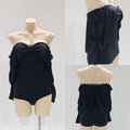 DANCE QUEEN 901-4 Black V Neck Lace Puff Sleeve Ballroom Practice Dance Sport Leotard