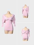 DANCE QUEEN 901-5 Sugar Pink V Neck Lace Puff Sleeve Ballroom Practice Dance Sport Leotard