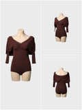 DANCE QUEEN 901-8 Chocolate V Neck Lace Puff Sleeve Ballroom Practice Dance Sport Leotard