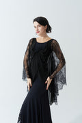 DANCE QUEEN 1106 Classic Black Round Neck Sleeve Backless Ballroom Practice Dance Sport Leotard