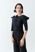 DANCE QUEEN 1103 Black Designer corsage with backless velvet ruffle trim Practice Dance Sport Ballroom leotard