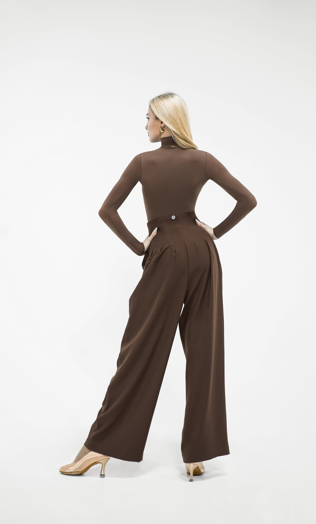 DANCE QUEEN 851-6 High Waist Dark Chestnut Wide Leg Woman Trouser