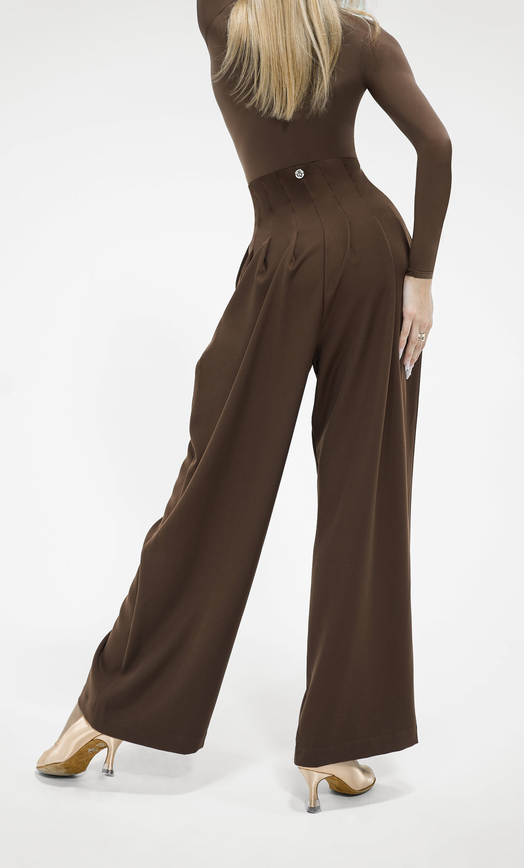 DANCE QUEEN 851-6 High Waist Dark Chestnut Wide Leg Woman Trouser