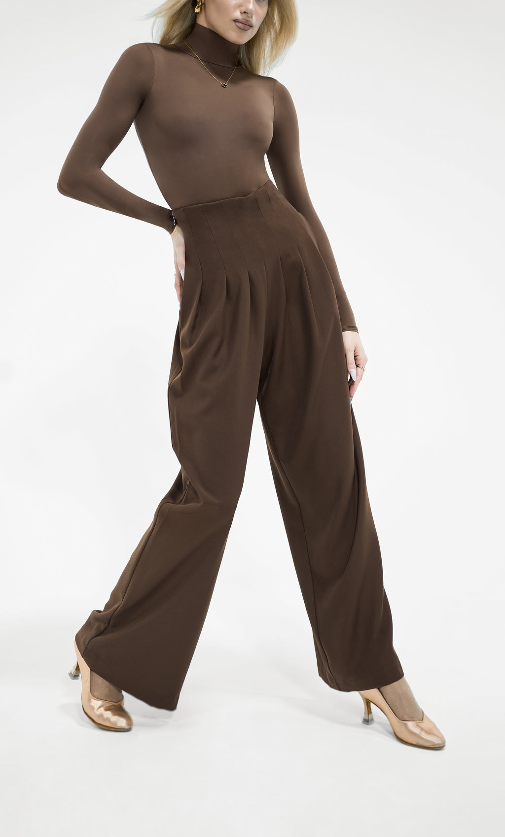 DANCE QUEEN 851-6 High Waist Dark Chestnut Wide Leg Woman Trouser