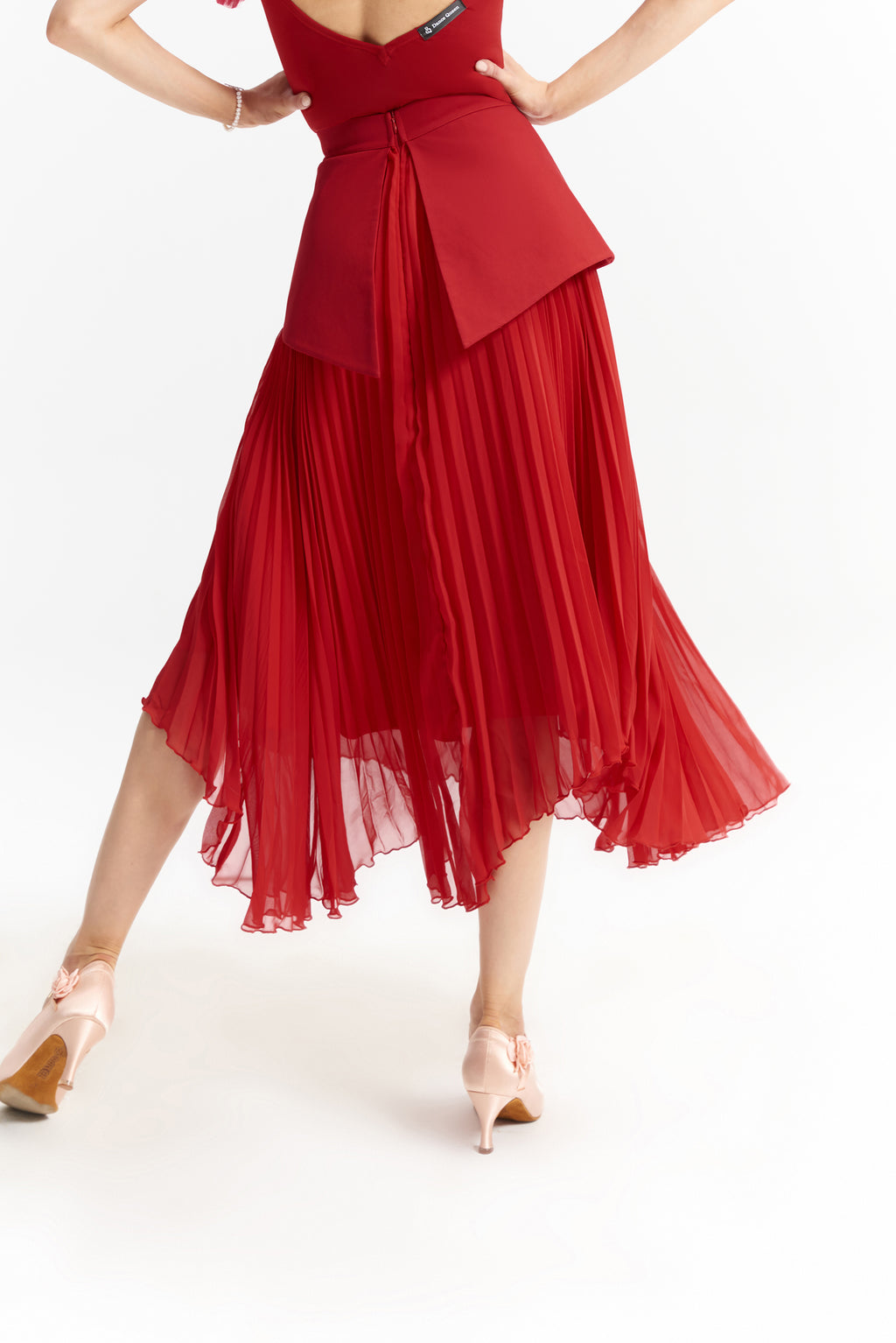 DANCE QUEEN 986-2 Red Panelled Design Pocket Ballroom Dance Sport Skirt