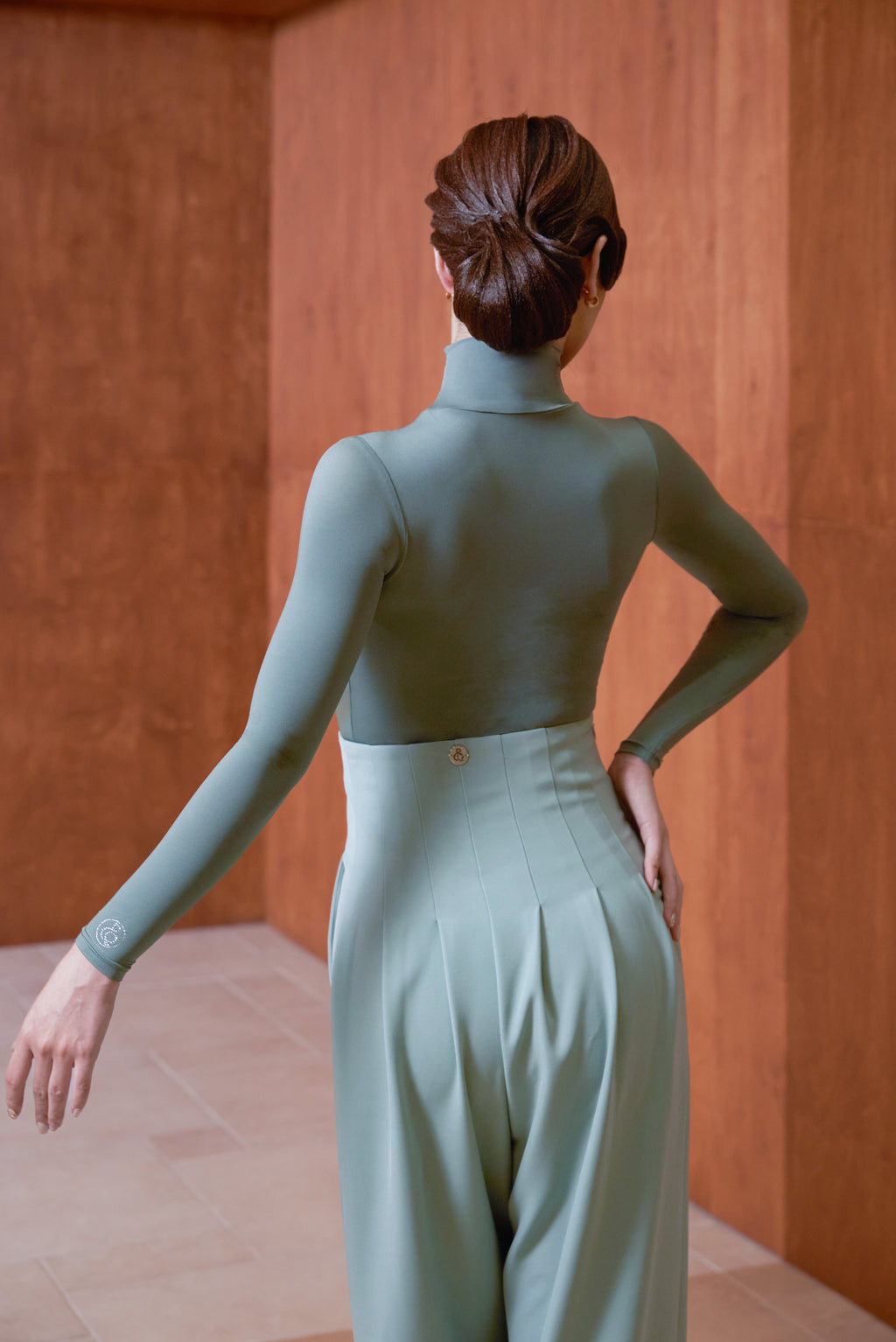 DANCE QUEEN 1050-6 Khaki Green High Neck Tight Nude Long Sleeve Woman Leotard