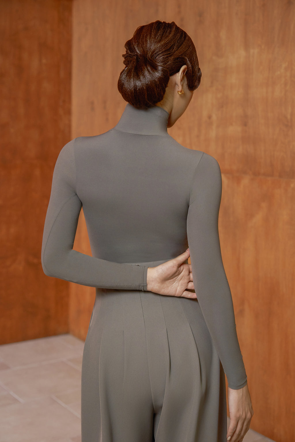 DANCE QUEEN 1050-3 Gray High Neck Tight Nude Long Sleeve Woman Leotard