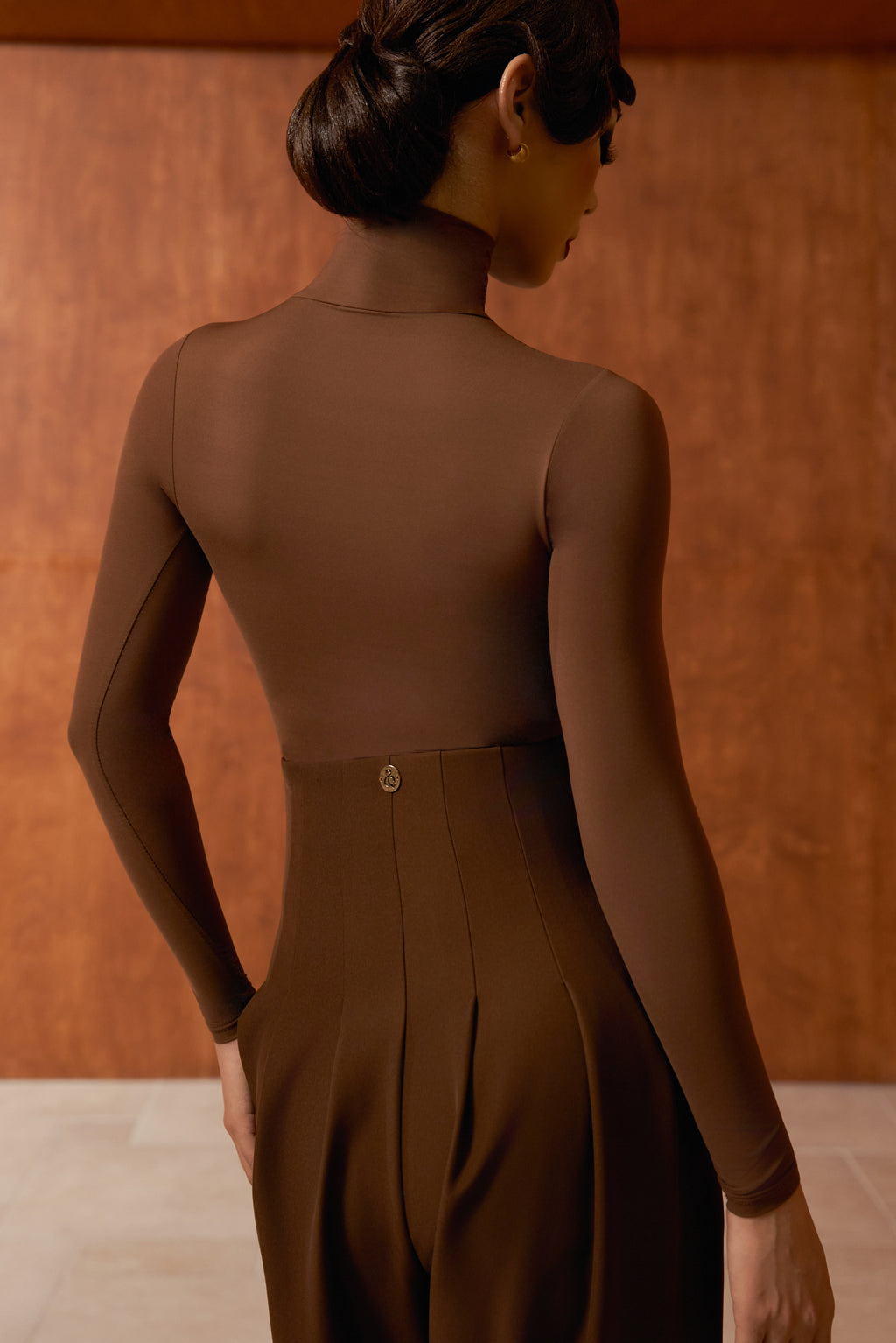 DANCE QUEEN 1050-2 Brown High Neck Tight Nude Long Sleeve Woman Leotard
