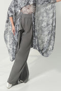 DANCE QUEEN 1198-2 Gray High Waist Pleated Asymmetrical Draped Sash Wide Leg Ballroom Practice Dancing Trouser
