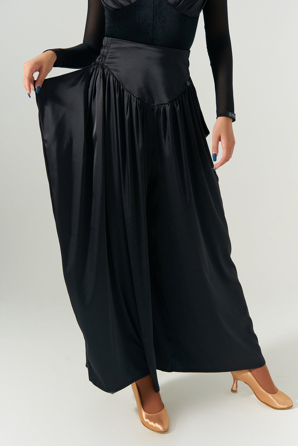 DQ-465 DANCE QUEEN Flowing Elegance Satin Wide Leg Trousers