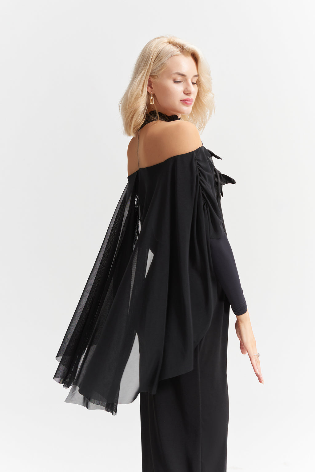 DANCE QUEEN 1016 Black Bow High Neck Long Sleeve Ballroom Practice Dance Sport Leotard
