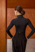 DANCE QUEEN 1050 Black High Neck Tight Nude Long Sleeve Woman Leotard