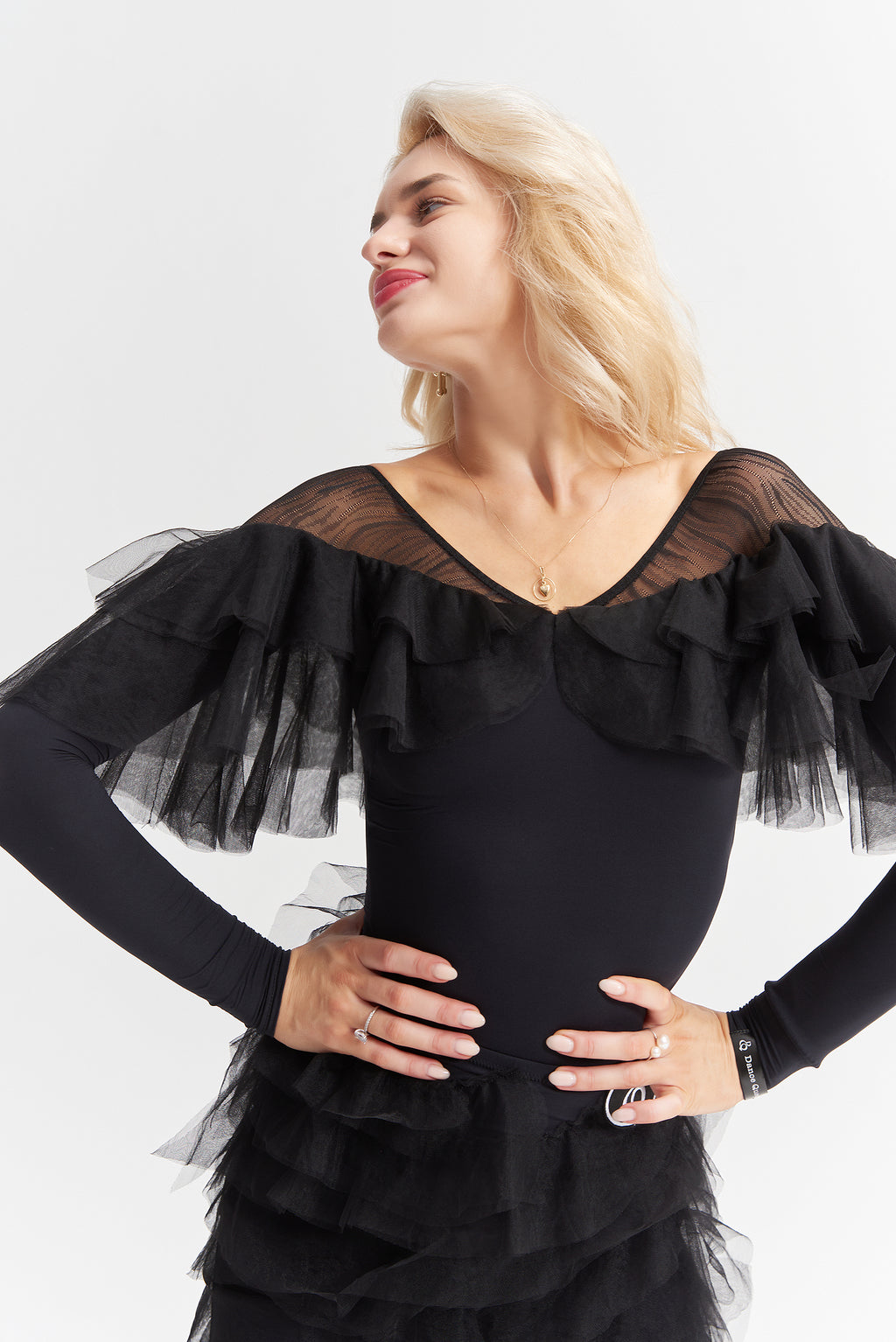 DANCE QUEEN 863-2 Black Limited Lace V Neck Ballroom Practice Dance Sport Leotard