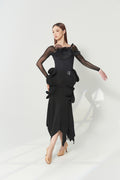 DANCE QUEEN 1181 Black 3D Shape Irregular Ballroom Practice Dancing Skirt