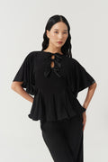 DANCE QUEEN 1182 Black Hollow Bow Batwing Sleeve Ballroom Practice Dancing Leotard