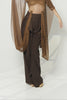 DANCE QUEEN 1198-4 Brown High Waist Pleated Asymmetrical Draped Sash Wide Leg Ballroom Practice Dancing Trouser