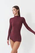 DANCE QUEEN 1210-6 Burgundy Mock Neck Long Sleeve Women Wear Dance Bodysuit Leotard