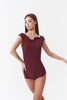 DANCE QUEEN 1148-10  Burgundy Wave Collar Sleevesless Backless Ballroom Leotard