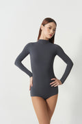 DANCE QUEEN 1210-7 Gray Mock Neck Long Sleeve Women Wear Dance Bodysuit Leotard