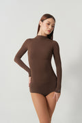DANCE QUEEN 1210-3 Chocolate Mock Neck Long Sleeve Women Wear Dance Bodysuit Leotard