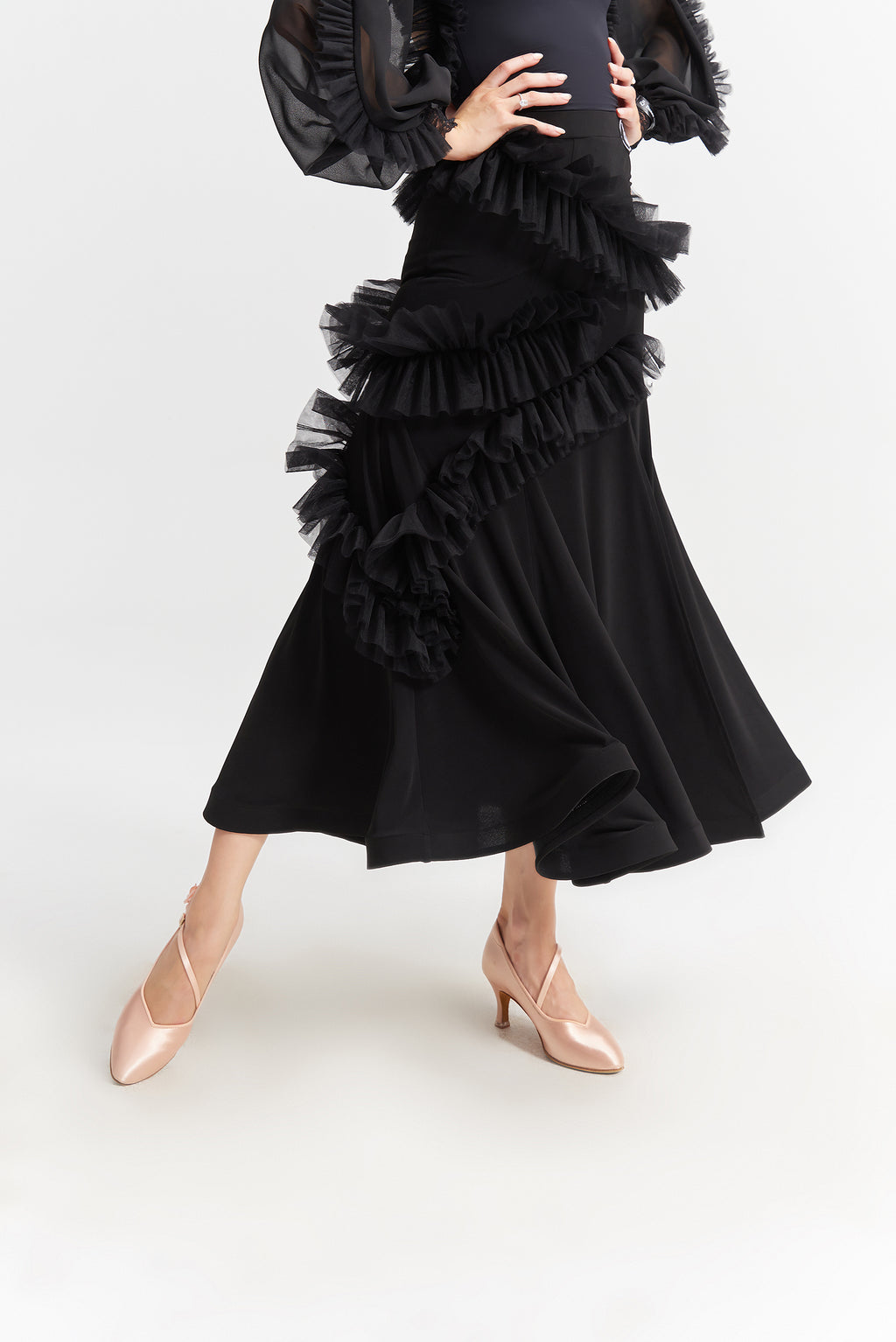 DANCE QUEEN 1028 Classic Black Ballroom Standard Practice skirt