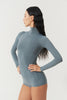 DANCE QUEEN 1184-9 Cyan Basic High Neck Long Sleeve Ballroom Practice Dancing Leotard
