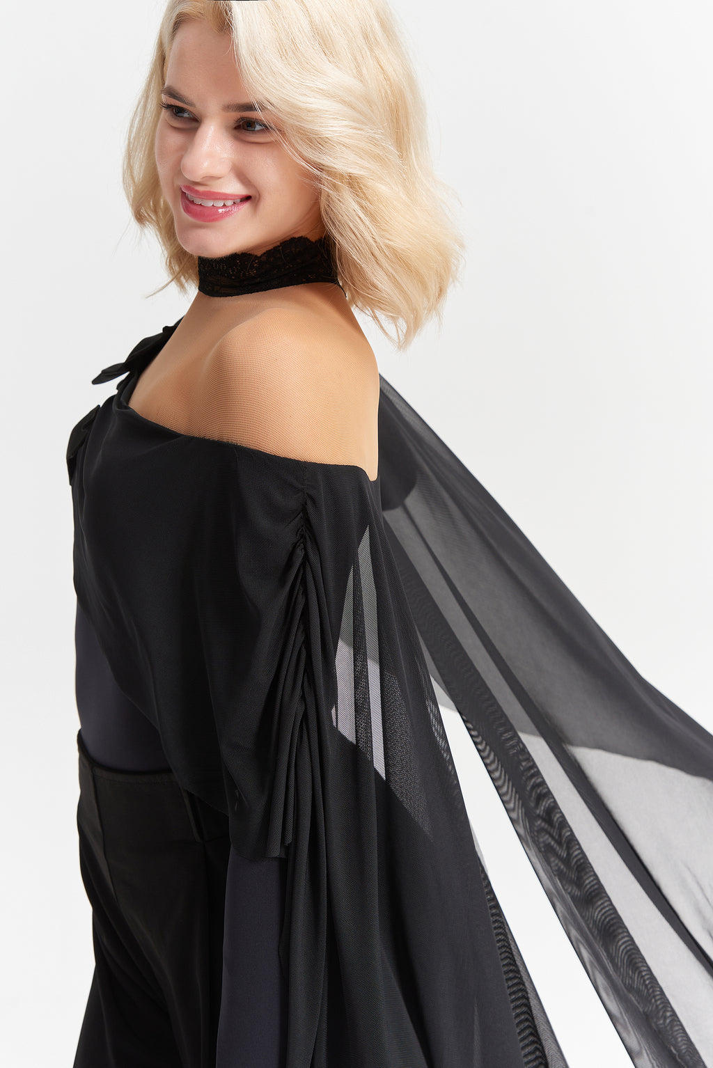 DANCE QUEEN 1016 Black Bow High Neck Long Sleeve Ballroom Practice Dance Sport Leotard