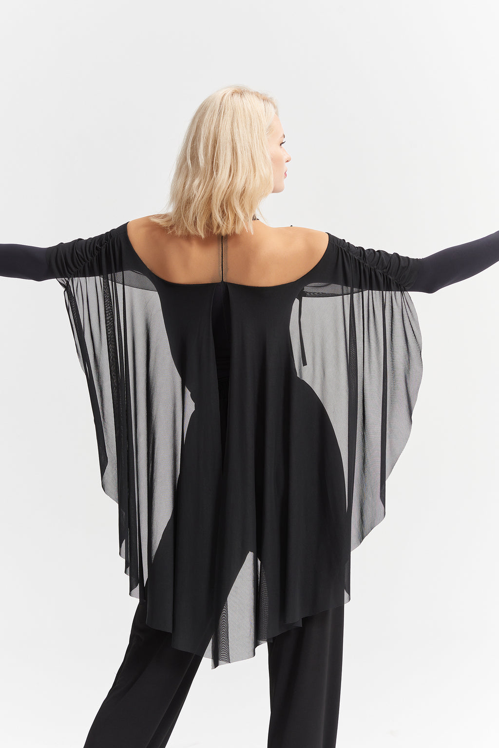DANCE QUEEN 1016 Black Bow High Neck Long Sleeve Ballroom Practice Dance Sport Leotard