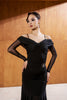 DANCE QUEEN 1049 Black Strape Mesh Sleeve Dancing Ballroom Leotard