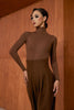 DANCE QUEEN 1050-2 Brown High Neck Tight Nude Long Sleeve Woman Leotard