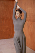 DANCE QUEEN 1050-3 Gray High Neck Tight Nude Long Sleeve Woman Leotard