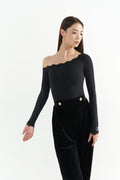 DANCE QUEEN 1058 Black Lace Single Off Shoulder Ballroom Practice Dance Sport Leotard