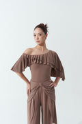 DANCE QUEEN 1120-5 Blush Lotus Irregular Ruffle Sleeve Ballroom Dance Wear Leotard