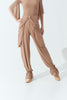 DANCE QUEEN 1144-7 Smoke Tan Bow Detail Waistband Tapered Ballroom Trouser