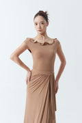 DANCE QUEEN 1148-4 Smoke Tan Wave Collar Sleeveless Backless Ballroom Leotard