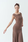 DANCE QUEEN 1148-5 Blush Lotus Wave Collar Sleeveless Backless Ballroom Leotard