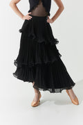 DANCE QUEEN 1150 Black Multilayered Mesh Tulle Asymmetric Hem Ballroom Skirt