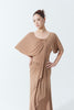 DANCE QUEEN 1154-4 Smoke Tan Asymmetrical Mesh Flutter Sleeve Backless Ballroom Leotard
