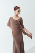 DANCE QUEEN 1154-5 Blush Lotus Asymmetrical Mesh Flutter Sleeve Backless Ballroom Leotard