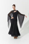 DANCE QUEEN 1159 Cutout Big Mesh Sleeve Lace Hem Custom Made Ballroom Practice Dress