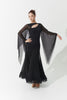 DANCE QUEEN 1159 Cutout Big Mesh Sleeve Lace Hem Custom Made Ballroom Practice Dress