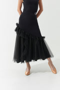 DANCE QUEEN 1164 Black Pleated Asymmetric Chiffon Ballroom Skirt